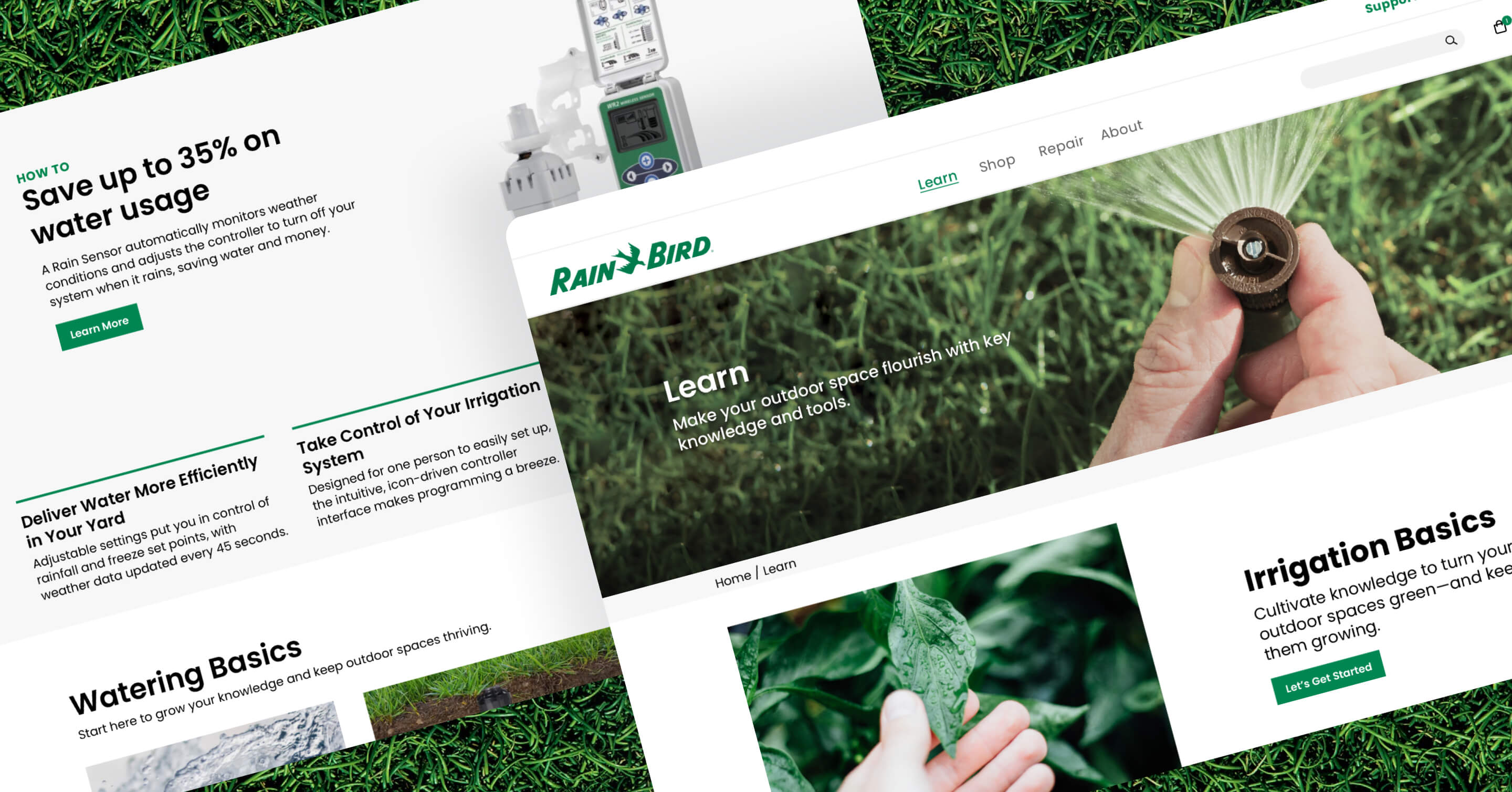 Two website pages from Rain Bird about irrigation.