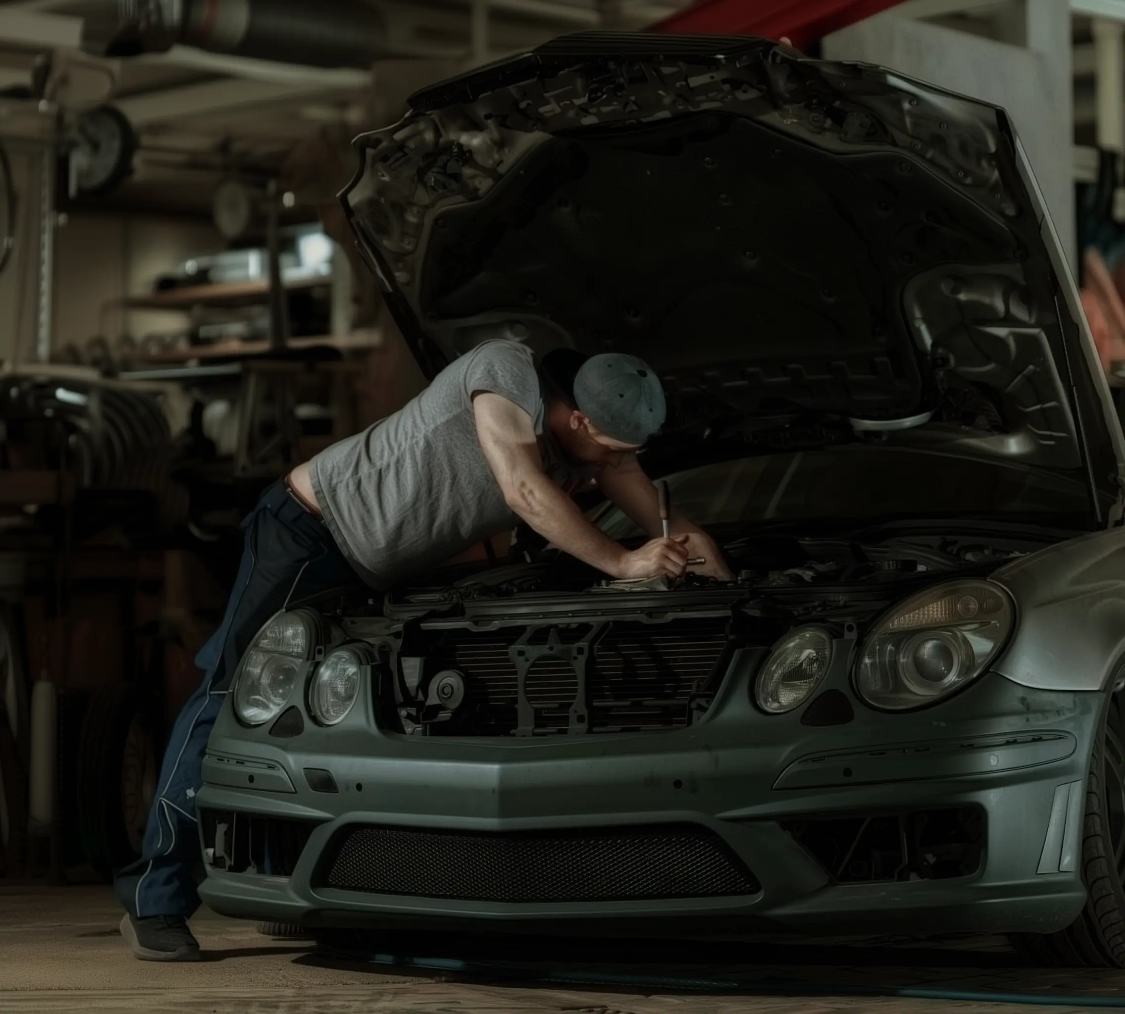 Oliver arbeitet am Mercedes