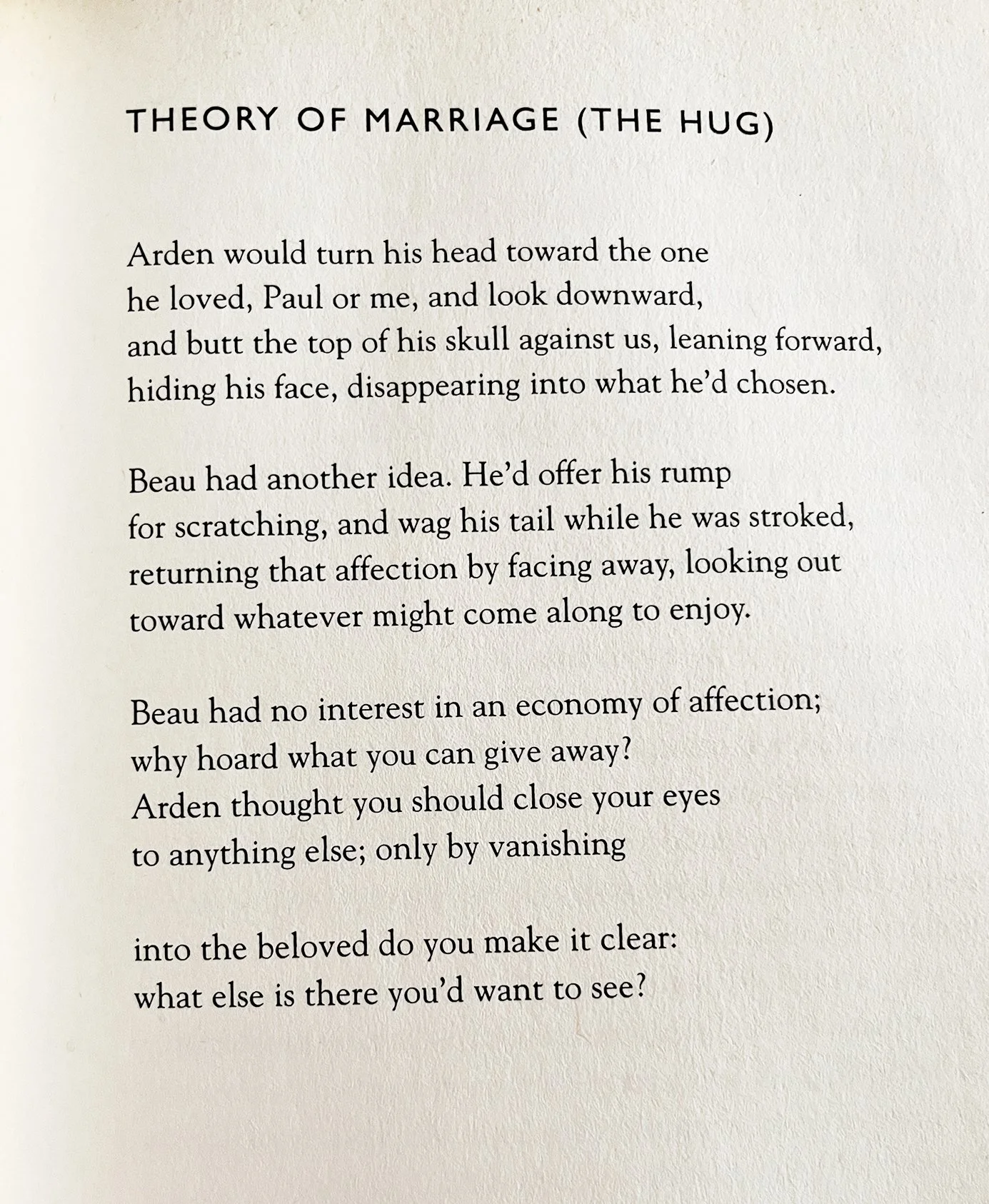Theory of Marriage the hug poem Mark Doty