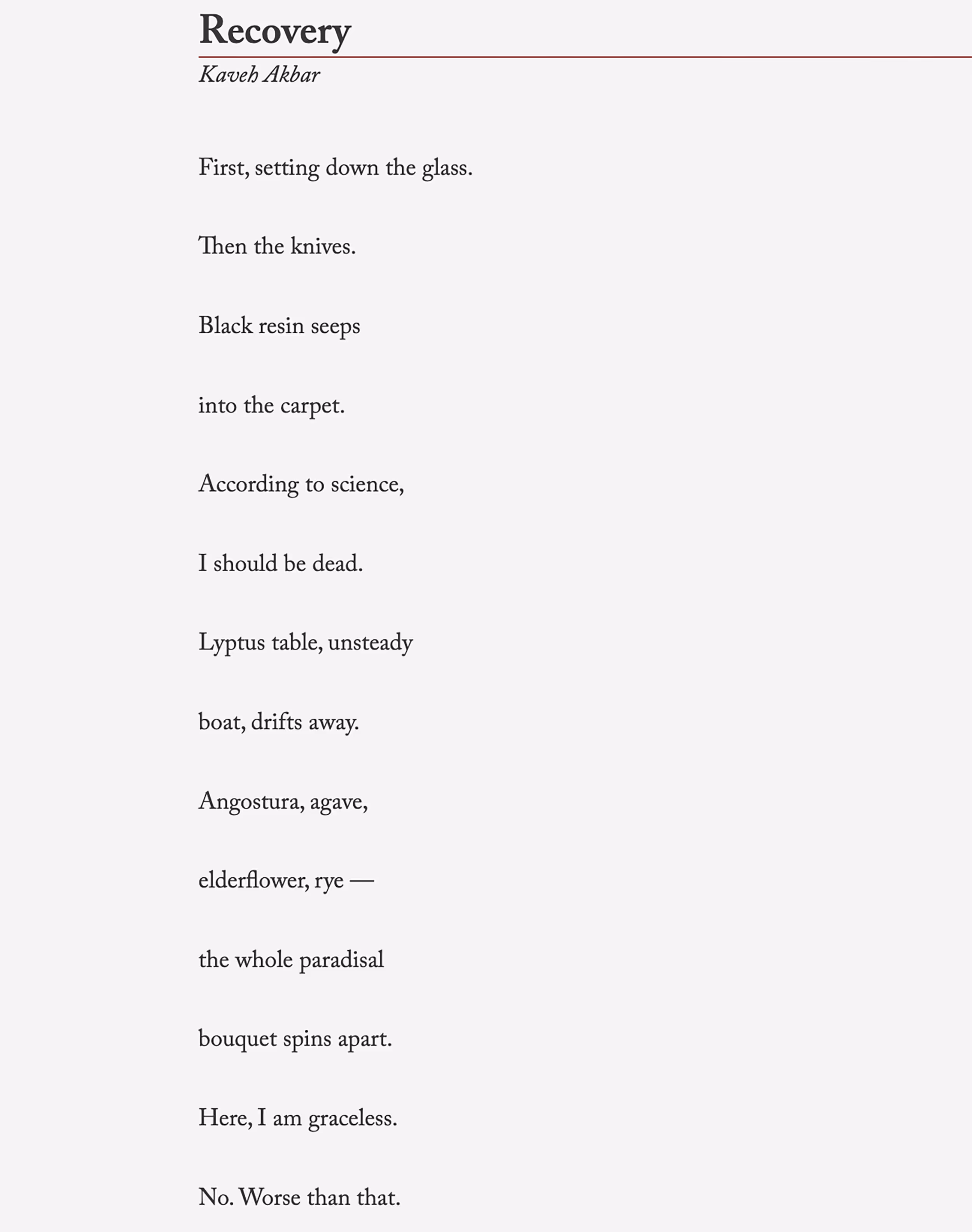 an image of the poem titled recovery by kaveh akbar