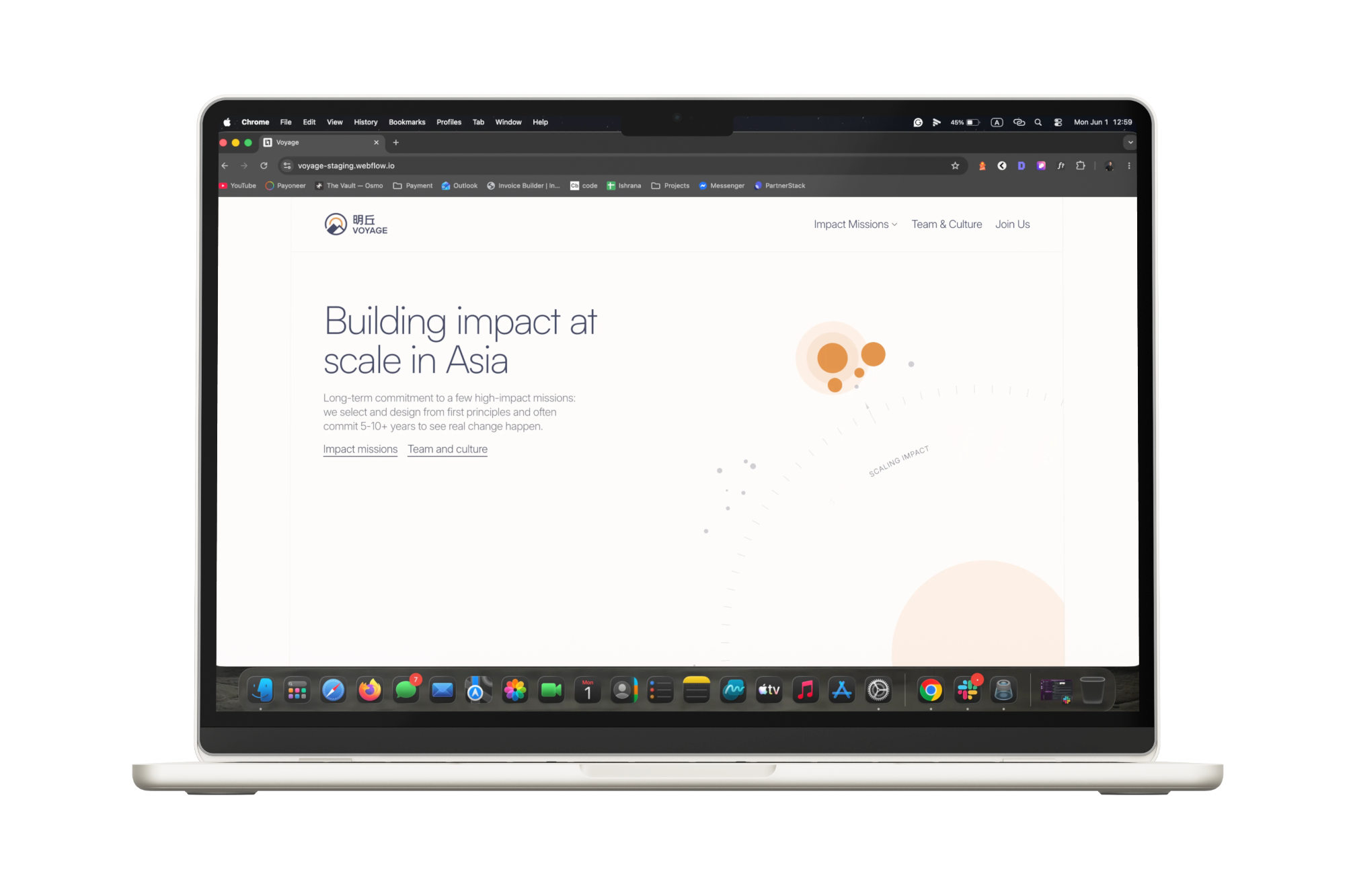 Voyage website shown on a laptop mockup