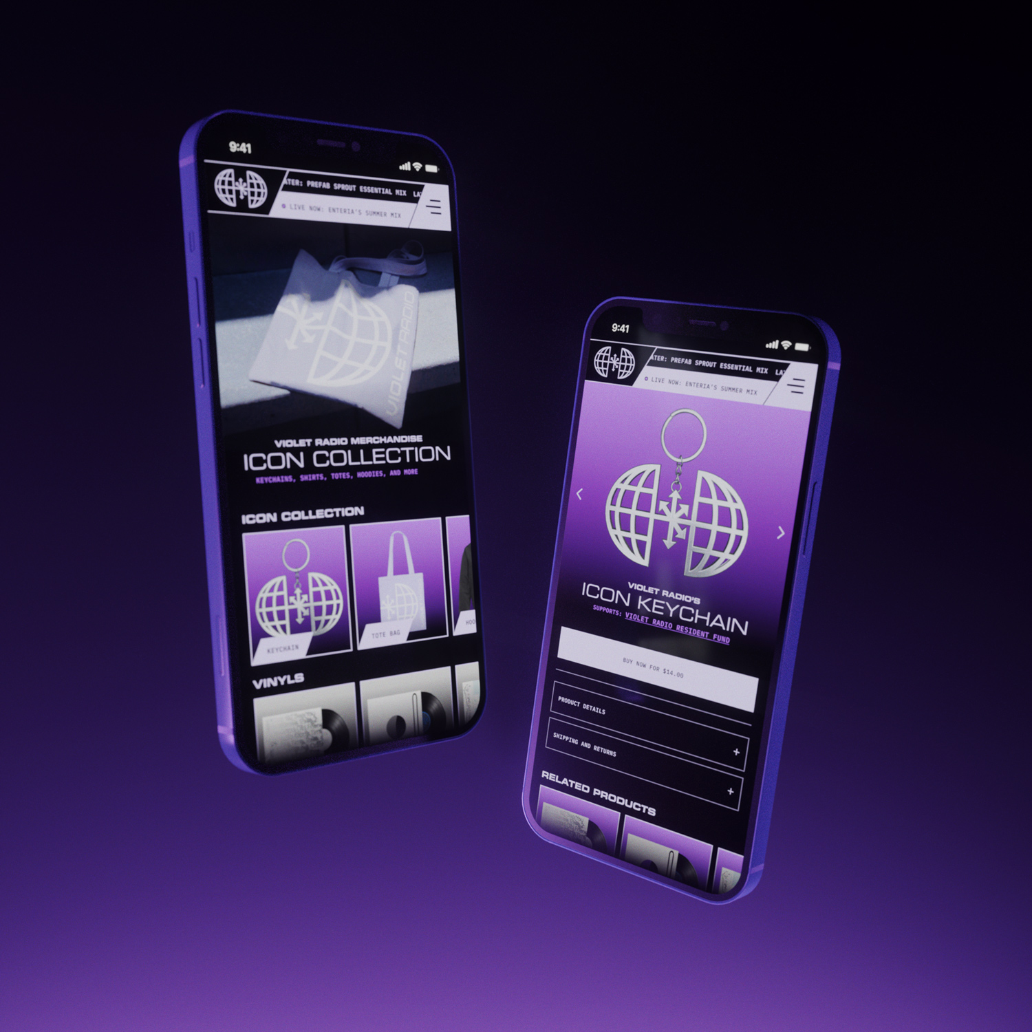 Mobile screens for Violet Radio