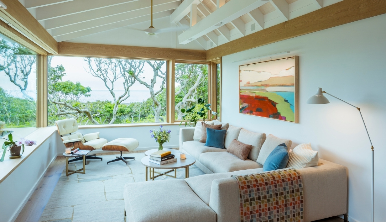 Living room at Cape Higgon overlooking the scrubby oaks