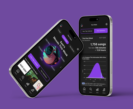 TuneIn mobile app mockup on 2 iPhones