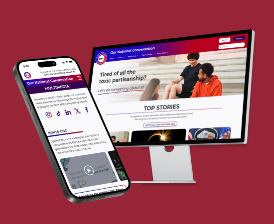 Our National Conversation website redesign mockup on iphone and MacBook