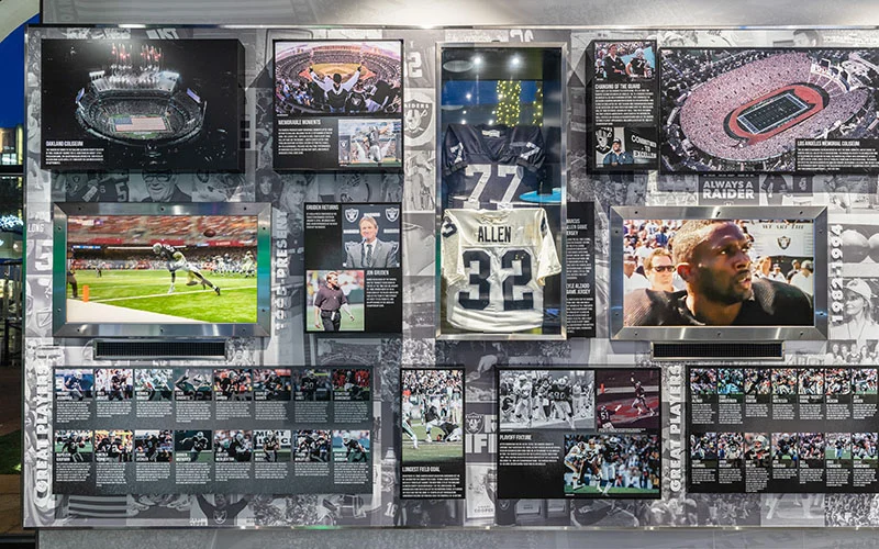 Raiders memorabilia and artifacts immerse visitors into the rich history of the franchise. Categorized by great moments, great players, and great coaches.