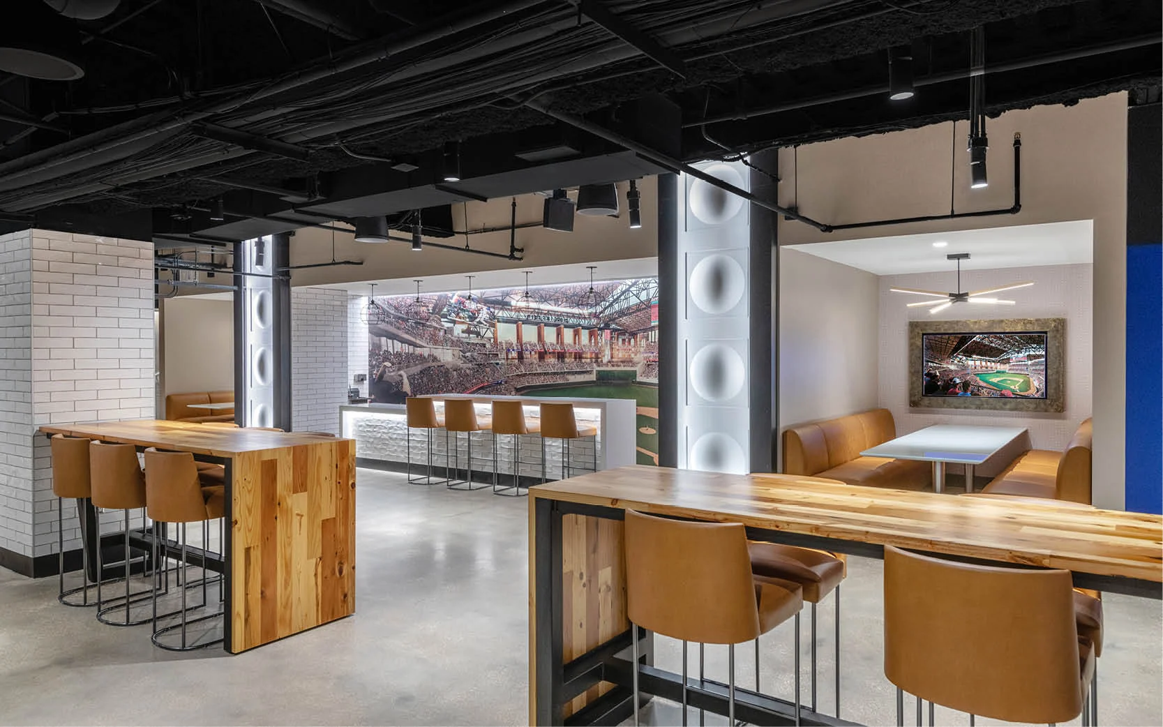 The second floor includes a mock club and bar area.