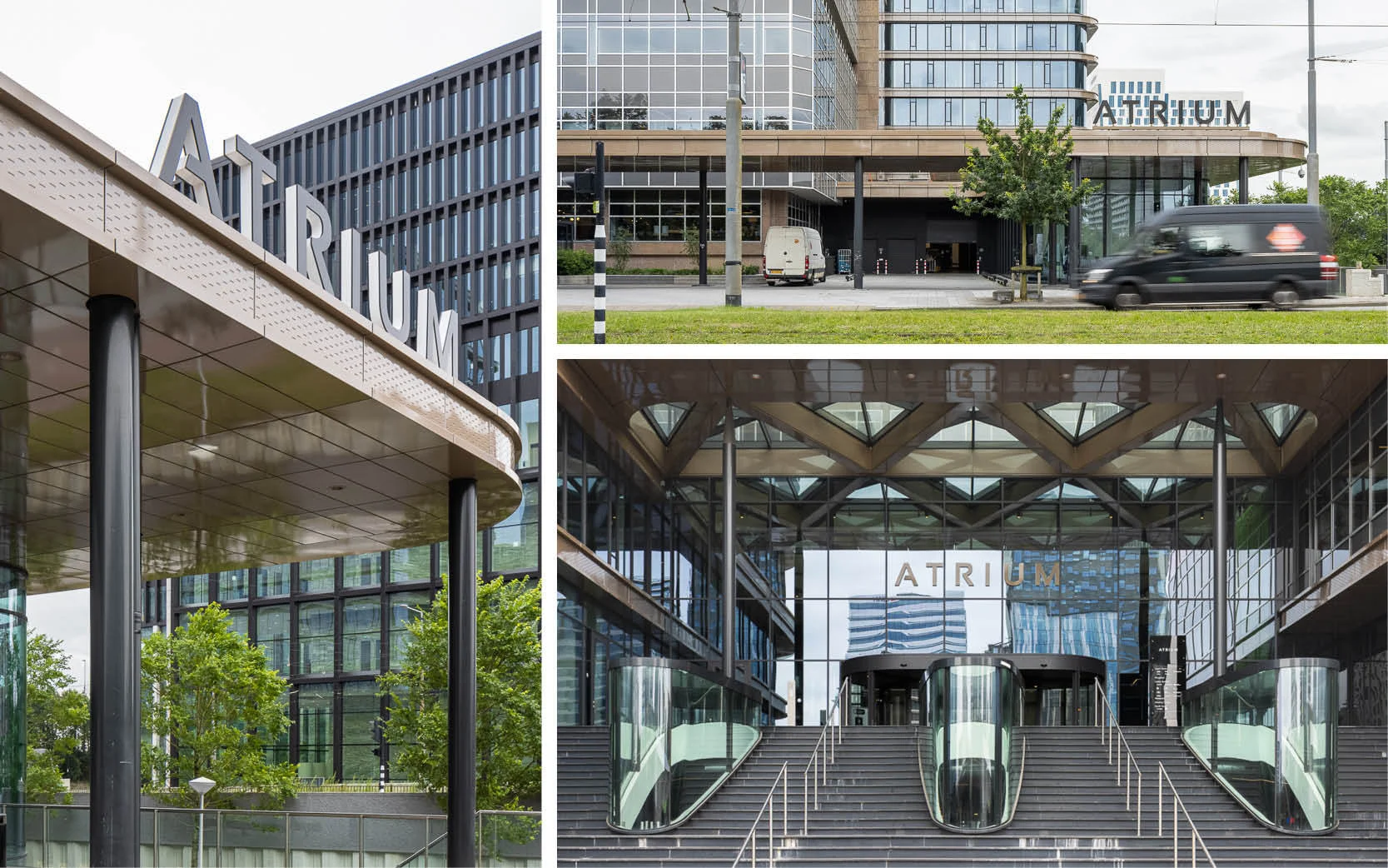 Canopy signage provides wayfinding and branding visible from a distance as visitors approach. Made from the same materials as the canopy, it is an integrated piece of the building itself.