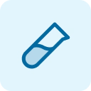 Blue test tube partially filled with liquid on a light blue background.