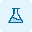 Blue chemistry flask icon on light blue background representing science or lab work.