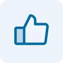 Blue thumbs-up like icon on white background.