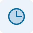 Blue clock icon showing time at 3:00 on a light gray circular background.