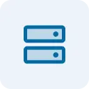 Blue outlined server stack icon with two rectangular units and circular indicators on a white background.