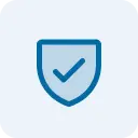 Blue shield icon with a checkmark symbol inside representing security or verification.