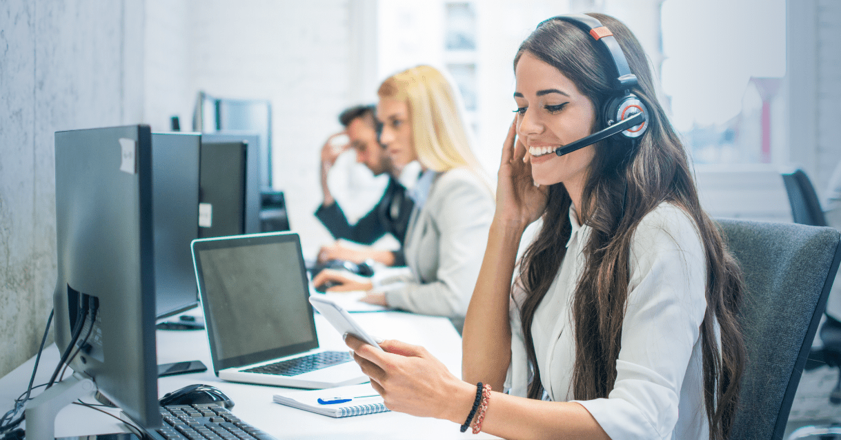 Woman on phone providing tech support