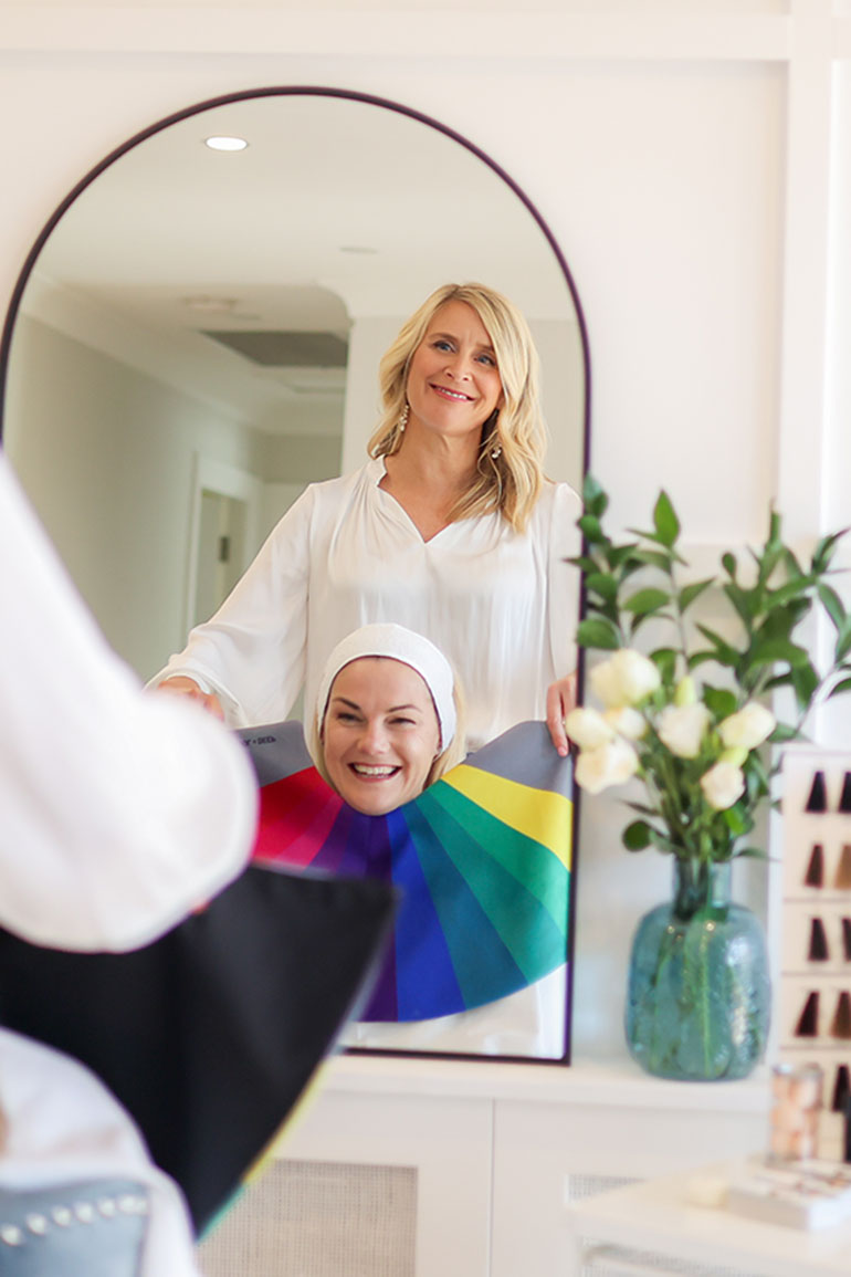 Belle and client testing out colour palettes