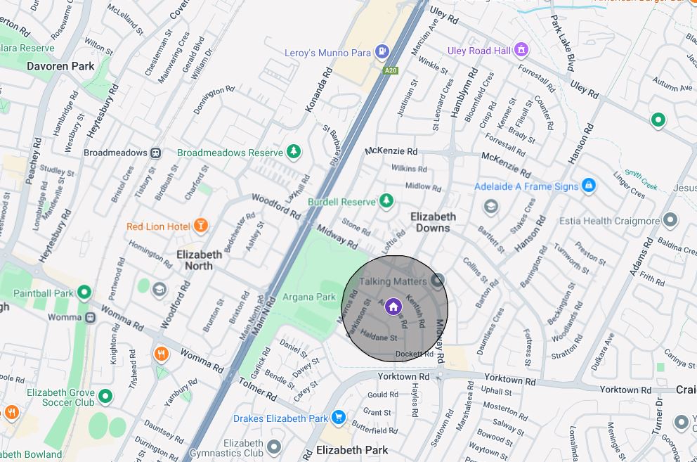 Map showing location of Elizabeth Downs share house 