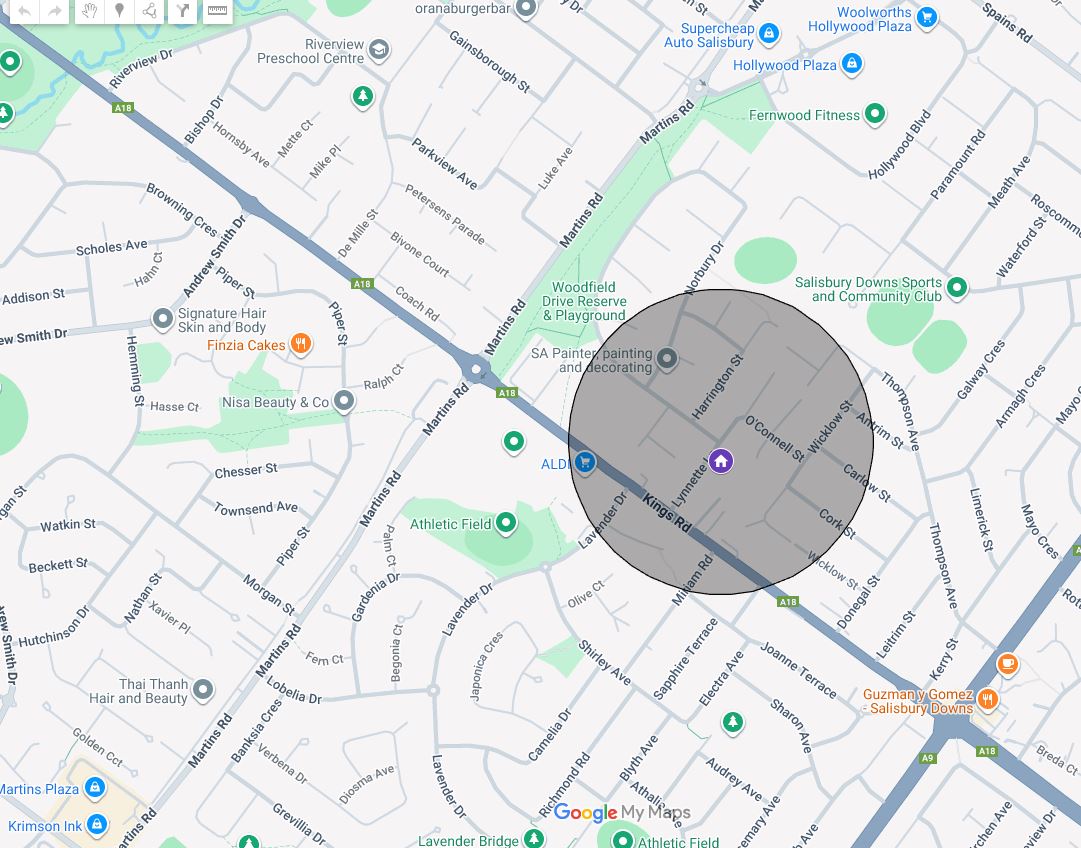 Map showing location of Salisbury Downs share house 