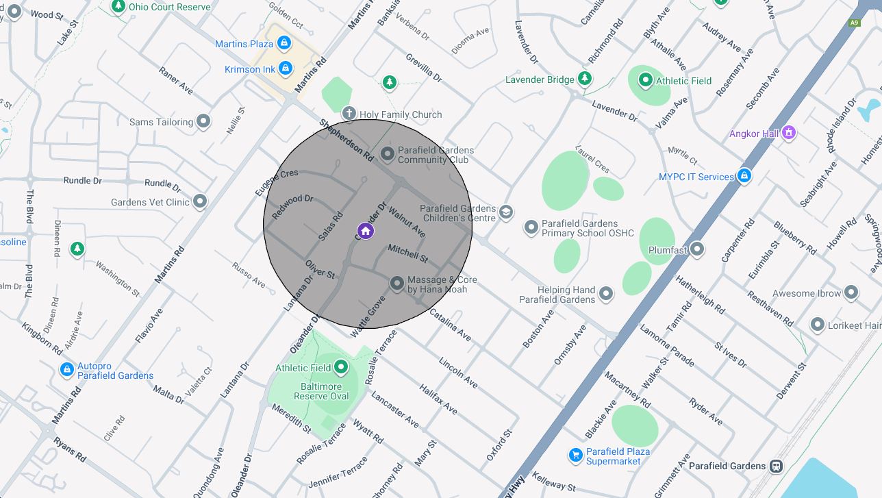 Map showing location of Parafield Gardens share house 