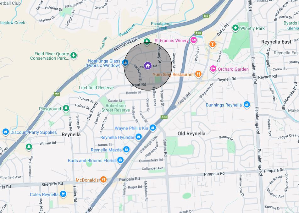 Map showing location of Reynella share house 