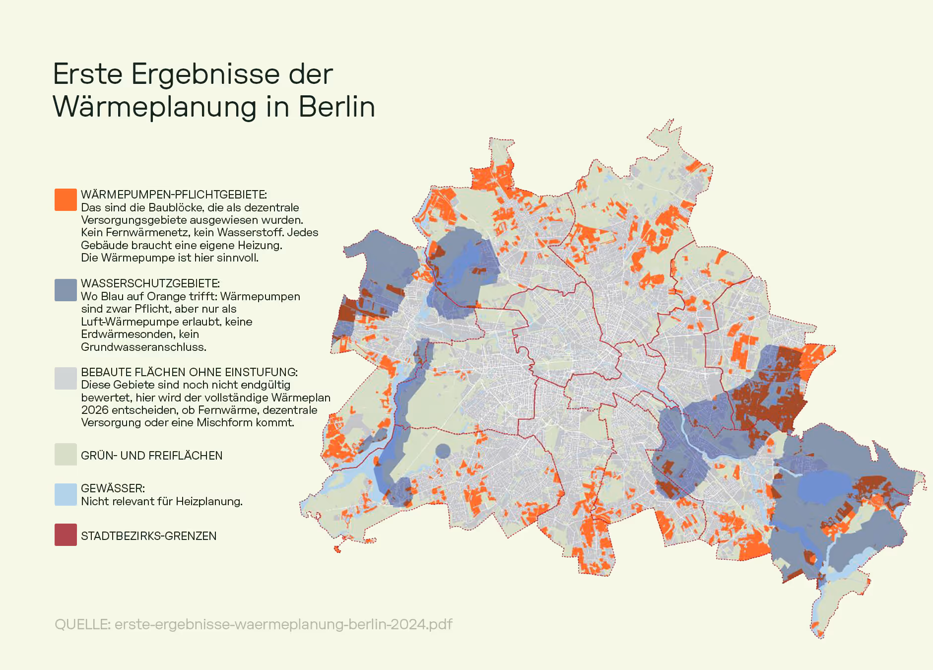 Vorläufige Städteplanung der Berliner Bezirke eingeteilt in die Wärmepumpen-Pflichgebiete