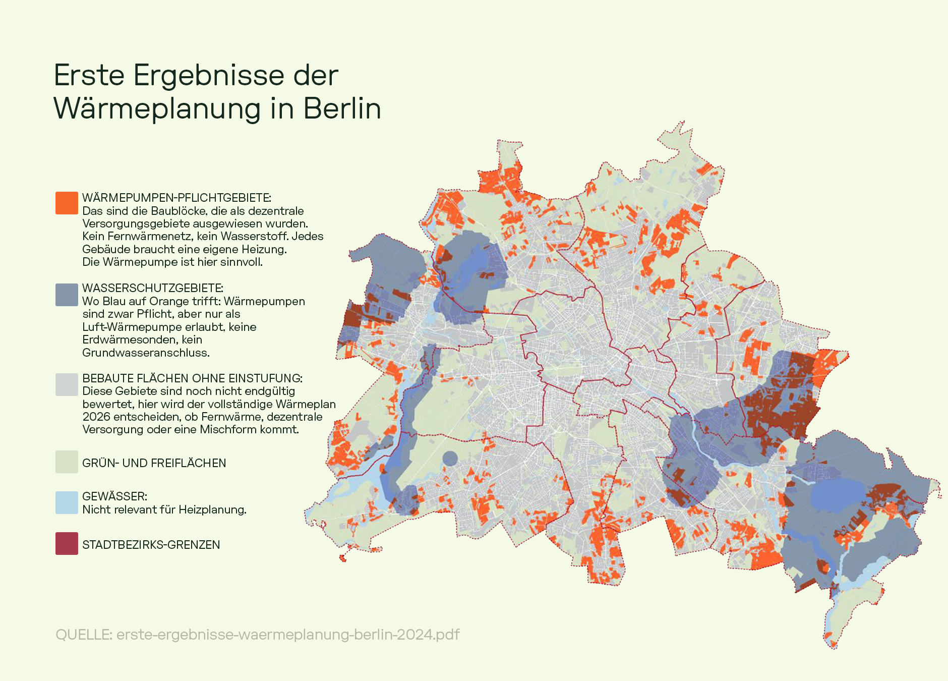 Vorläufige Städteplanung der Berliner Bezirke eingeteilt in die Wärmepumpen-Pflichgebiete