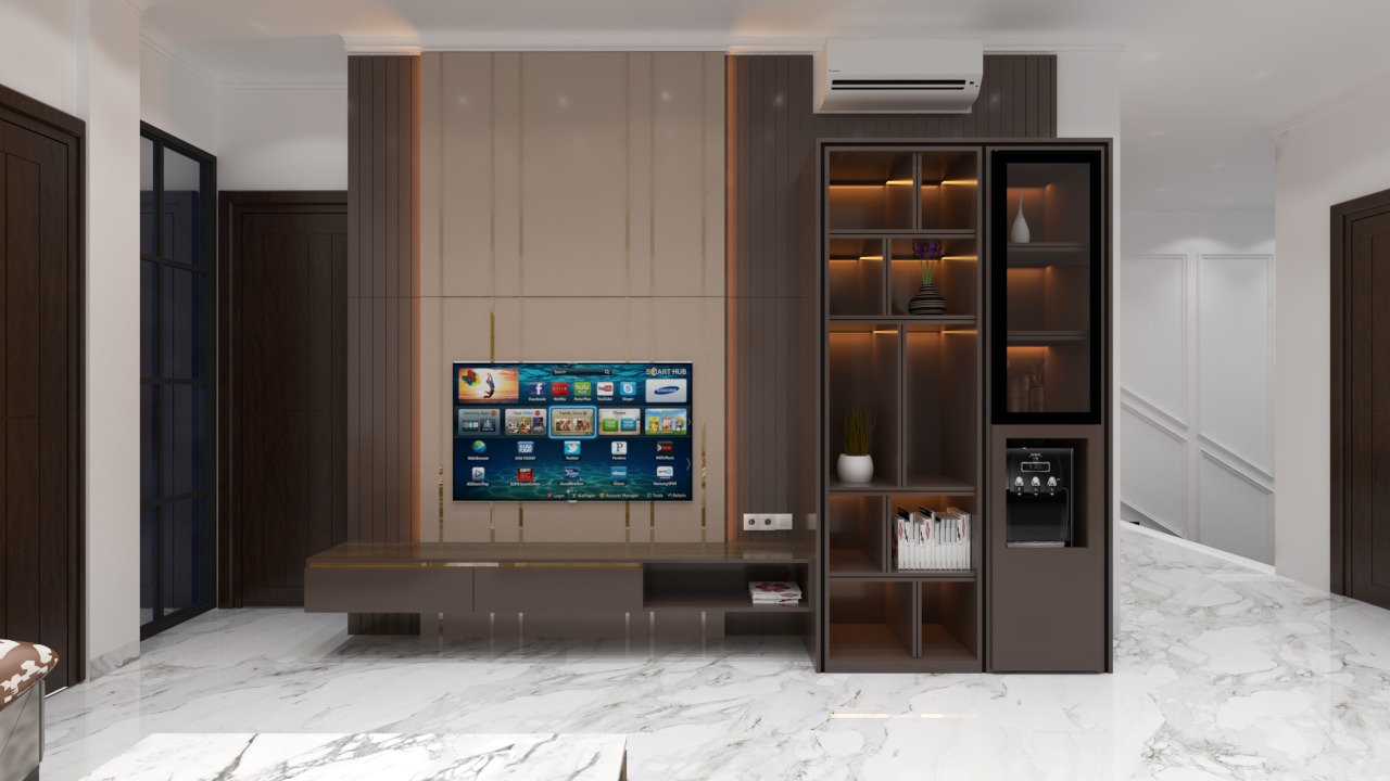 Modern Brown Living Room with Warm Tones and Elegant Gold Accents