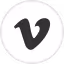 Vimeo logo in black on a white circular background.