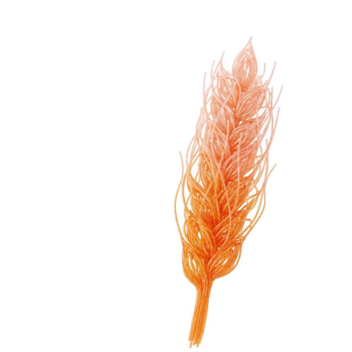 Orangefarbenes, stilisiertes Getreideähren-Symbol mit feinen Linien auf schwarzem Hintergrund.