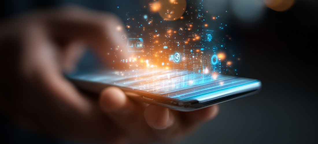 CareTag emergency ID kit showing a black NFC-enabled wristband and blue emergency ID card resting on a smartphone, used to access vital medical information in emergencies.