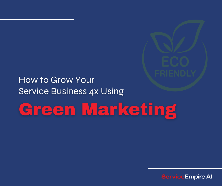 navy background, green eco-friendly icon, with words "green marketing"