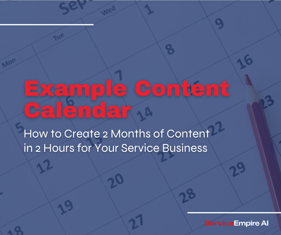 picture of a calendar, navy overlay, with words "example content calendar" on top