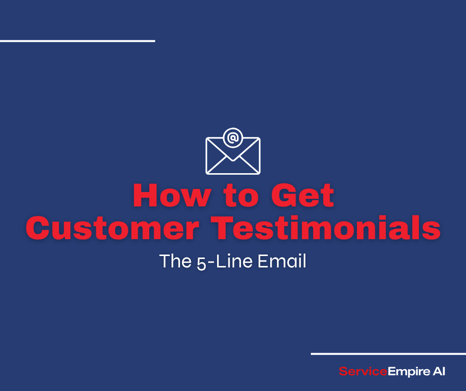 navy background, email icon, with words "how to get customer testimonials"