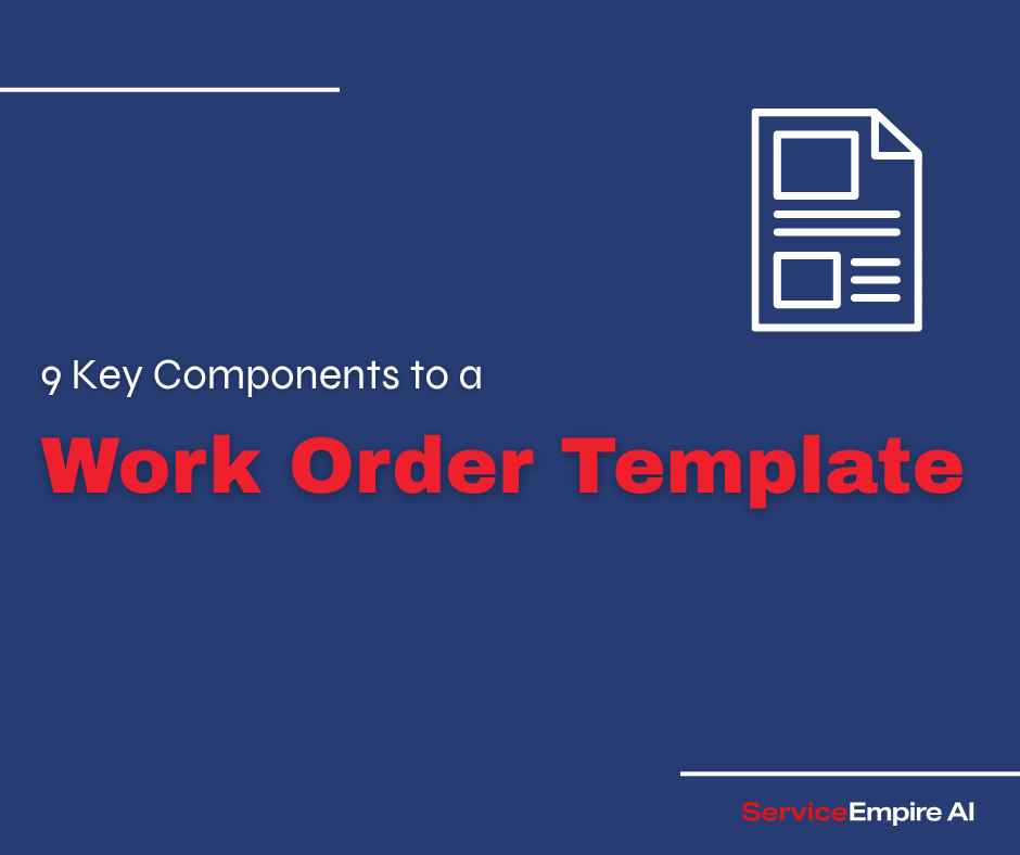 navy background, template icon, with words "work order template"