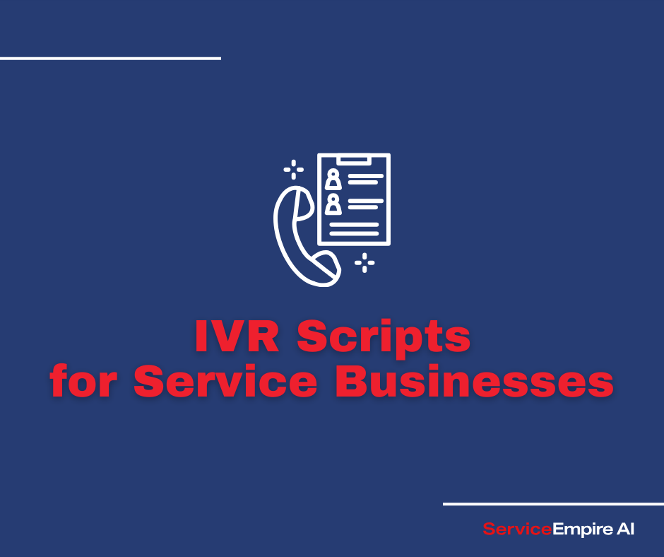 navy background, call script icon, with words "IVR scripts for service businesses"