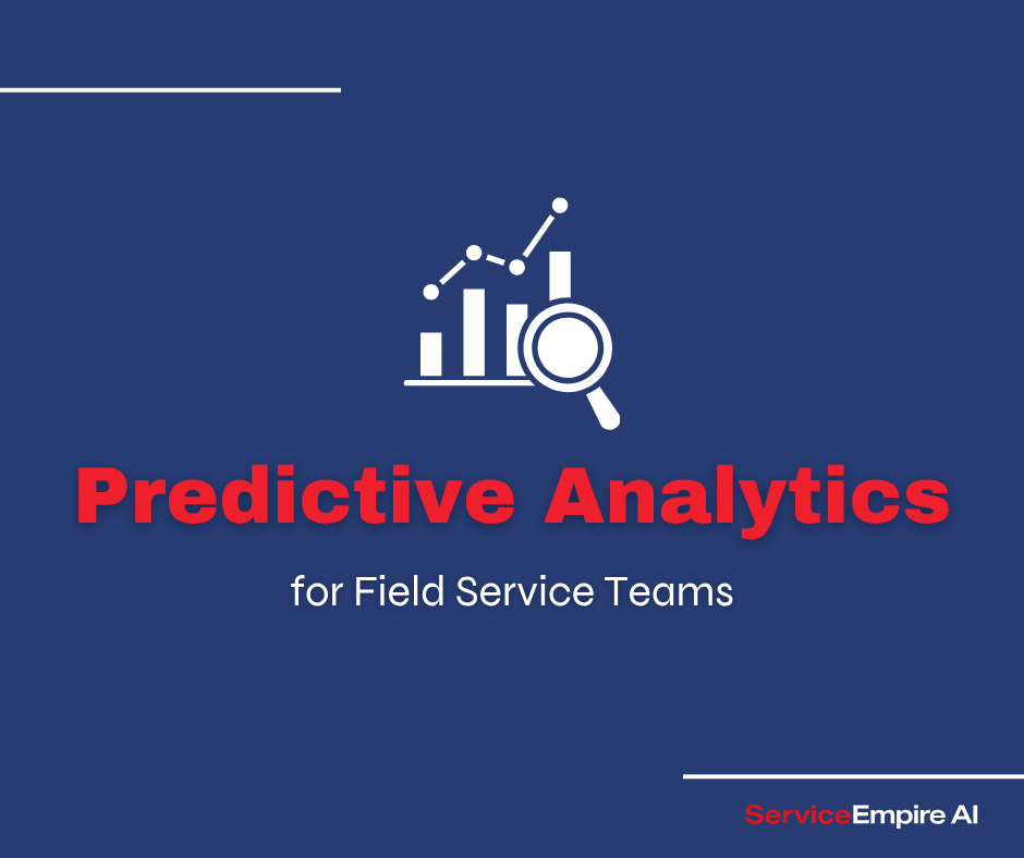 navy background, predictive analytics icon, with words "predictive analytics for field service teams"