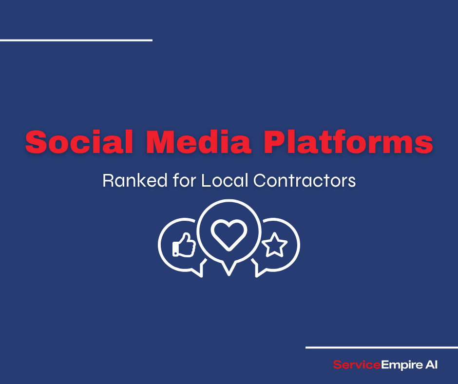 navy background, thumbs up heart stars icon, with words "social media platforms ranked for local contractors"