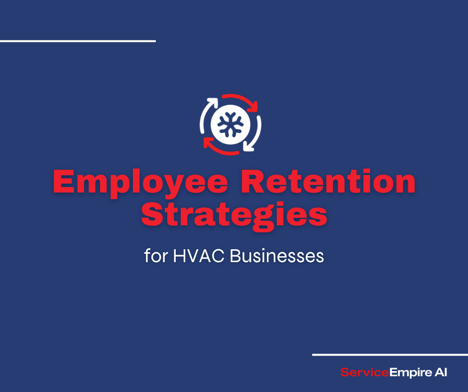 navy background, HVAC icon, with words "employee retention strategies"