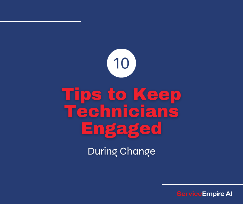 navy background, #10 icon, with words "tips to keep technicians engaged"