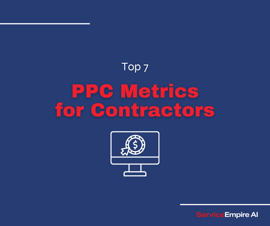 navy background, ppc icon, with words "ppc metrics for contractors"