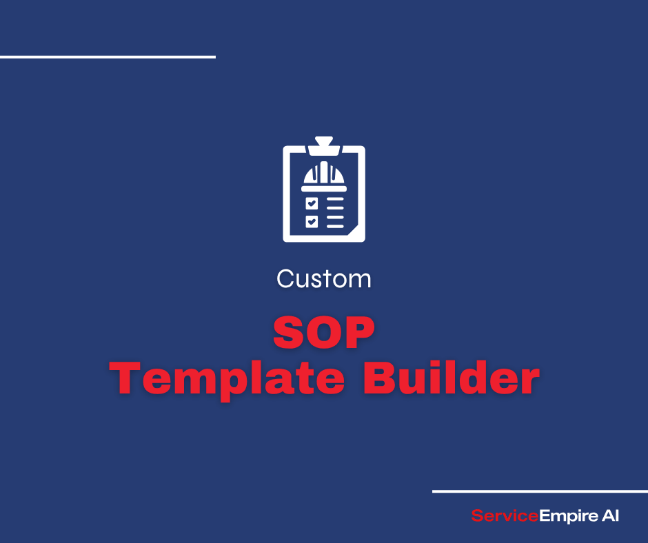 navy background, custom sop icon, with words "custom SOP template builder"