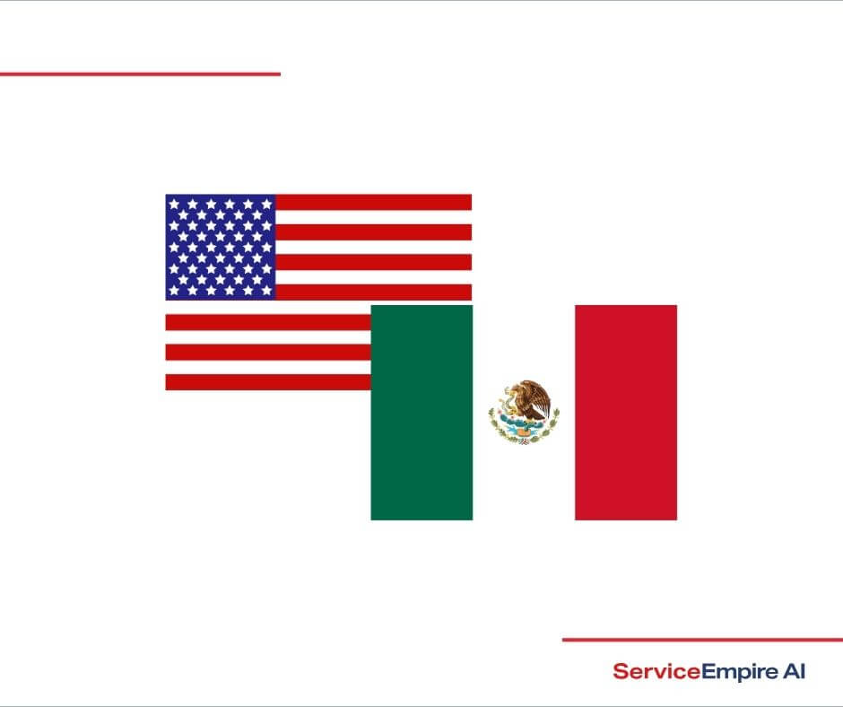 USA flag, Mexico flag, together on white background