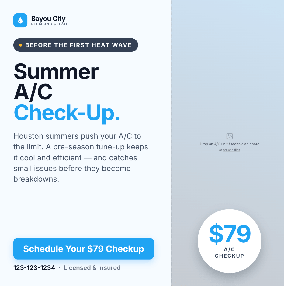 ad example for seasonal promotion for plumbing and hvac company
