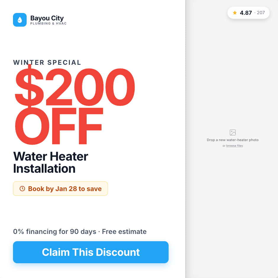 ad example for plumber using limited-time offer