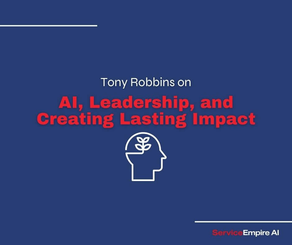 navy background, learning icon, with words "Tony Robbins on AI, Leadership and Creating Lasting Impact"