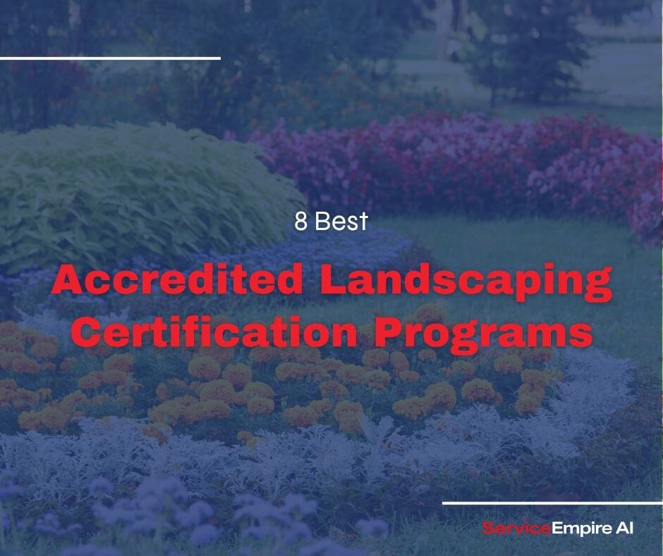navy background, pretty landscape picture, words "Accredited Landscape Certification Programs"