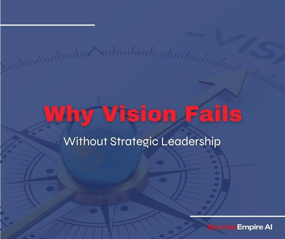 picture of vision compass, navy overlay, words "why vision fails without strategic leadership"