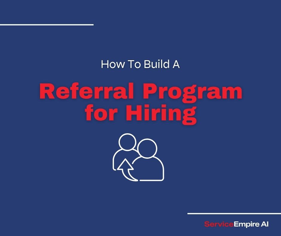 navy background, hire referral icon, words "how to build a referral program for hiring"