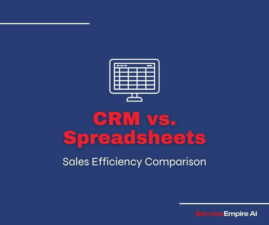 navy background, spreadsheet icon, text "CRM vs Spreadsheets: Side-by-Side Efficiency Comparison"