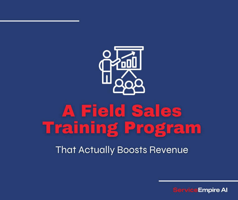 navy background, sales training icon, words "field sales training program that actually boosts revenue"